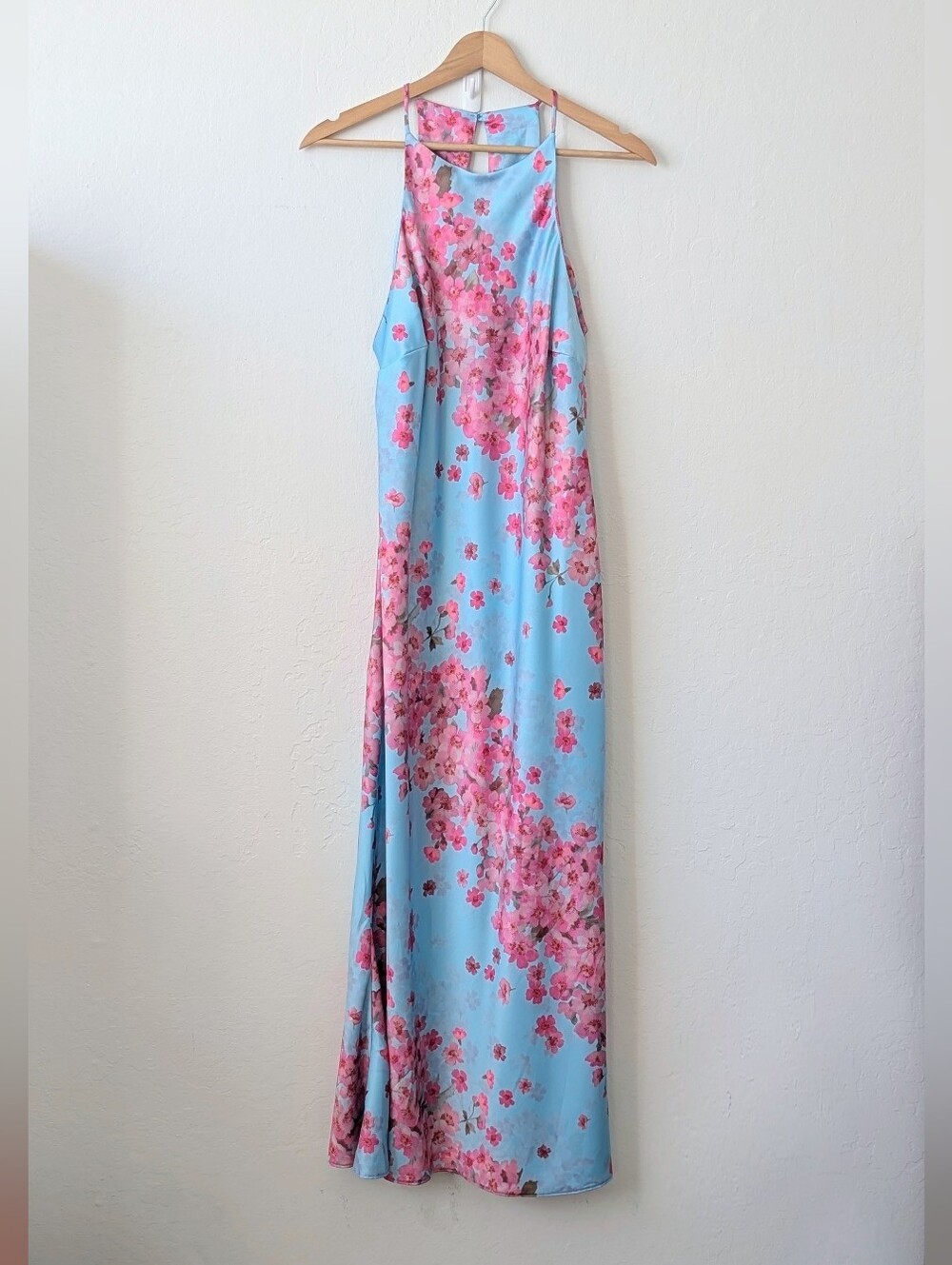 ASOS Sky Blue Floral Cherry Blossom Halter Maxi Dress Size 10 🌸
